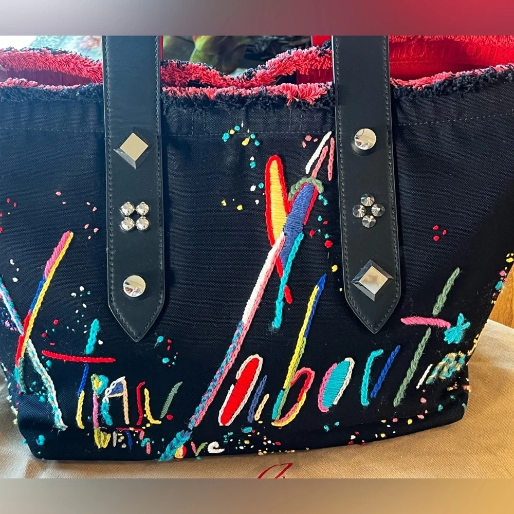 EUC Christian Louboutin Frangibus Embroidered Canvas Tote - Picture 2 of 16